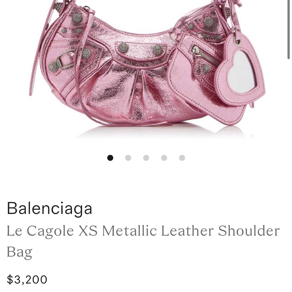 100% Authentic BALENCIAGA XS LE CAGOLE rhinestone metallic pink leather shoulder